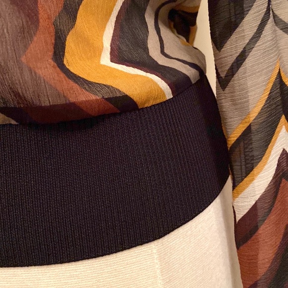 Missoni For Target Brown Black Zig Zag Sheer Crepe Long Sleeve V-Neck Top SZ XS - Picture 5 of 14